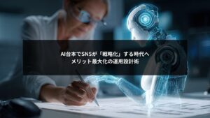 AI台本を活用してSNS発信を戦略化しメリットを最大化する運用設計を示すビジュアル
