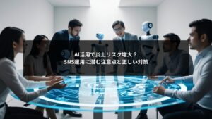 AI活用におけるSNSの注意点と炎上リスク対策を解説するイメージ画像