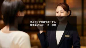 接客業におけるSNS集客が売上向上と同時にストーカーリスクを高める構造を示すイメージ